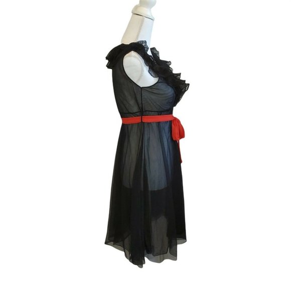 Womens XS/S Black Sheer Slip Dress Ruffle Neckline‎ - Picture 5 of 10